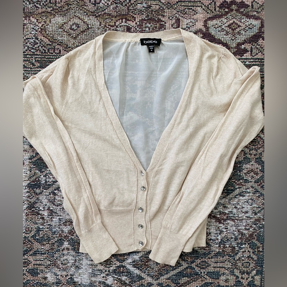 Bebe Cardigan with Buttons and Sheer Back